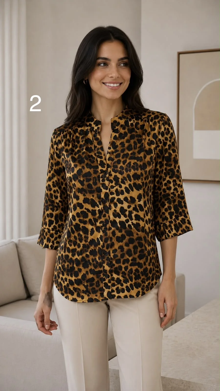 Alternative view of Camisa cuello mao satén premium animal print Faby