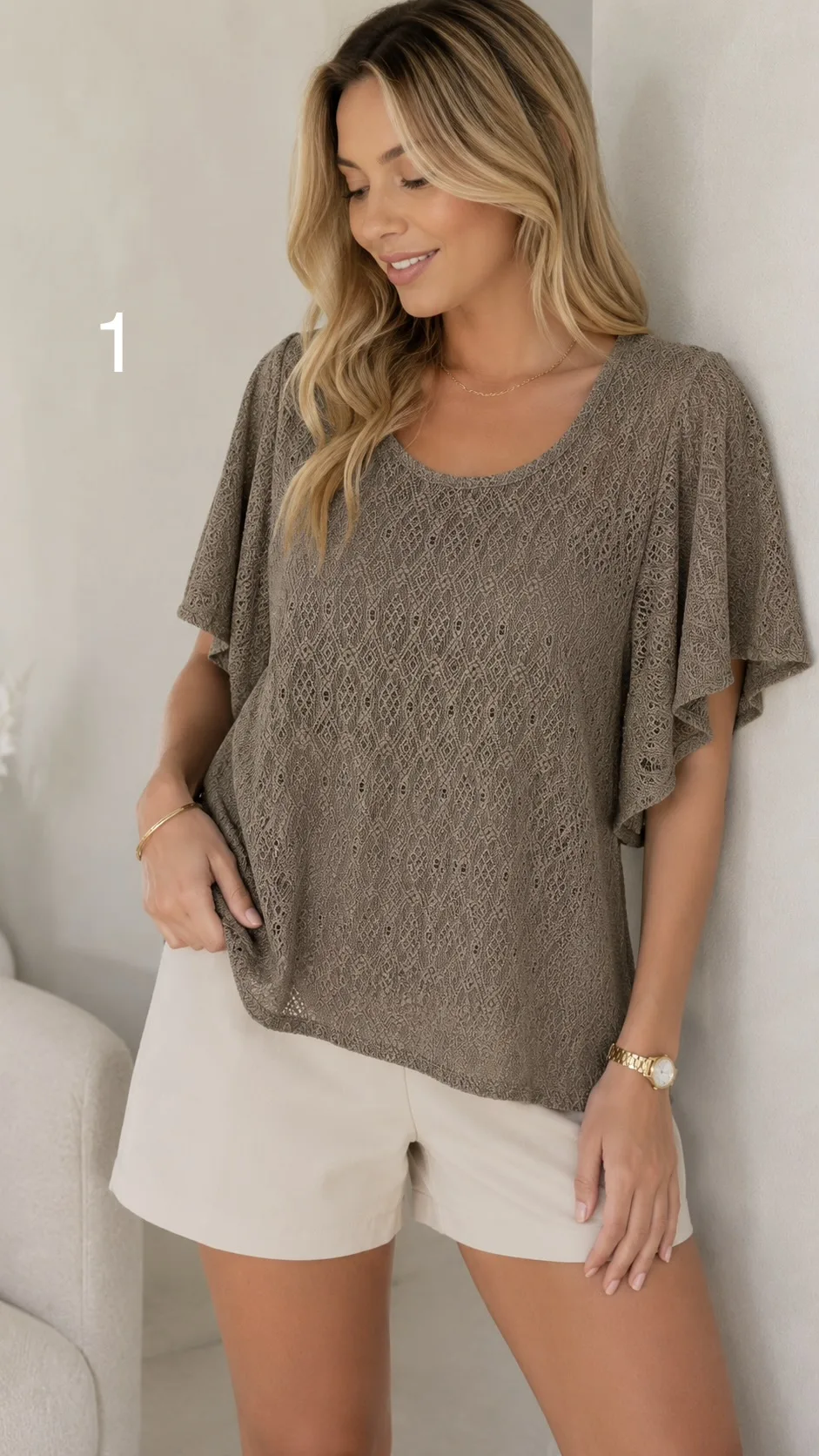 Blusa cuello redondo manga volados tela Milo Brodery Candela