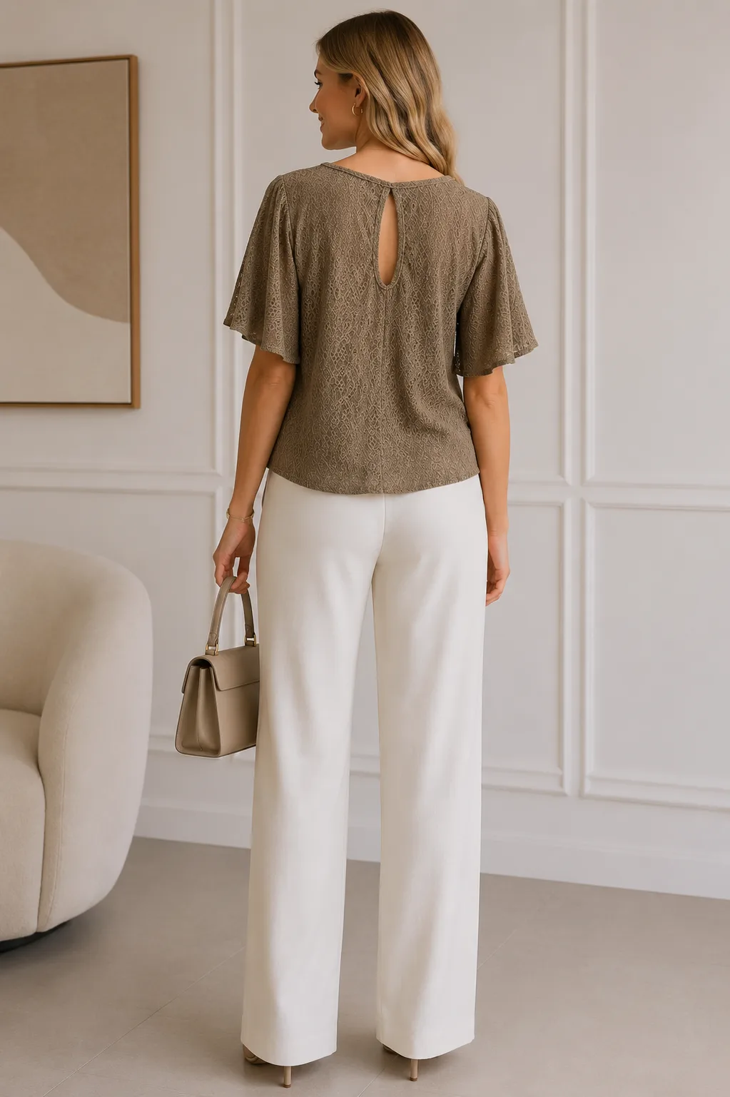 Alternative view of Blusa cuello redondo manga volados tela Milo Brodery Candela