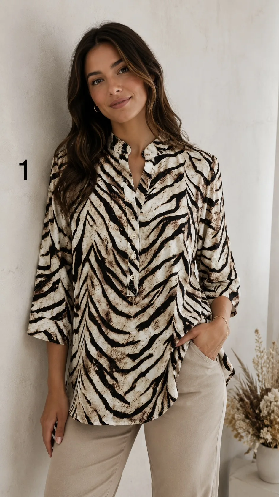 Camisola manga 3/4 cuello mao de emilia estampada Kamil