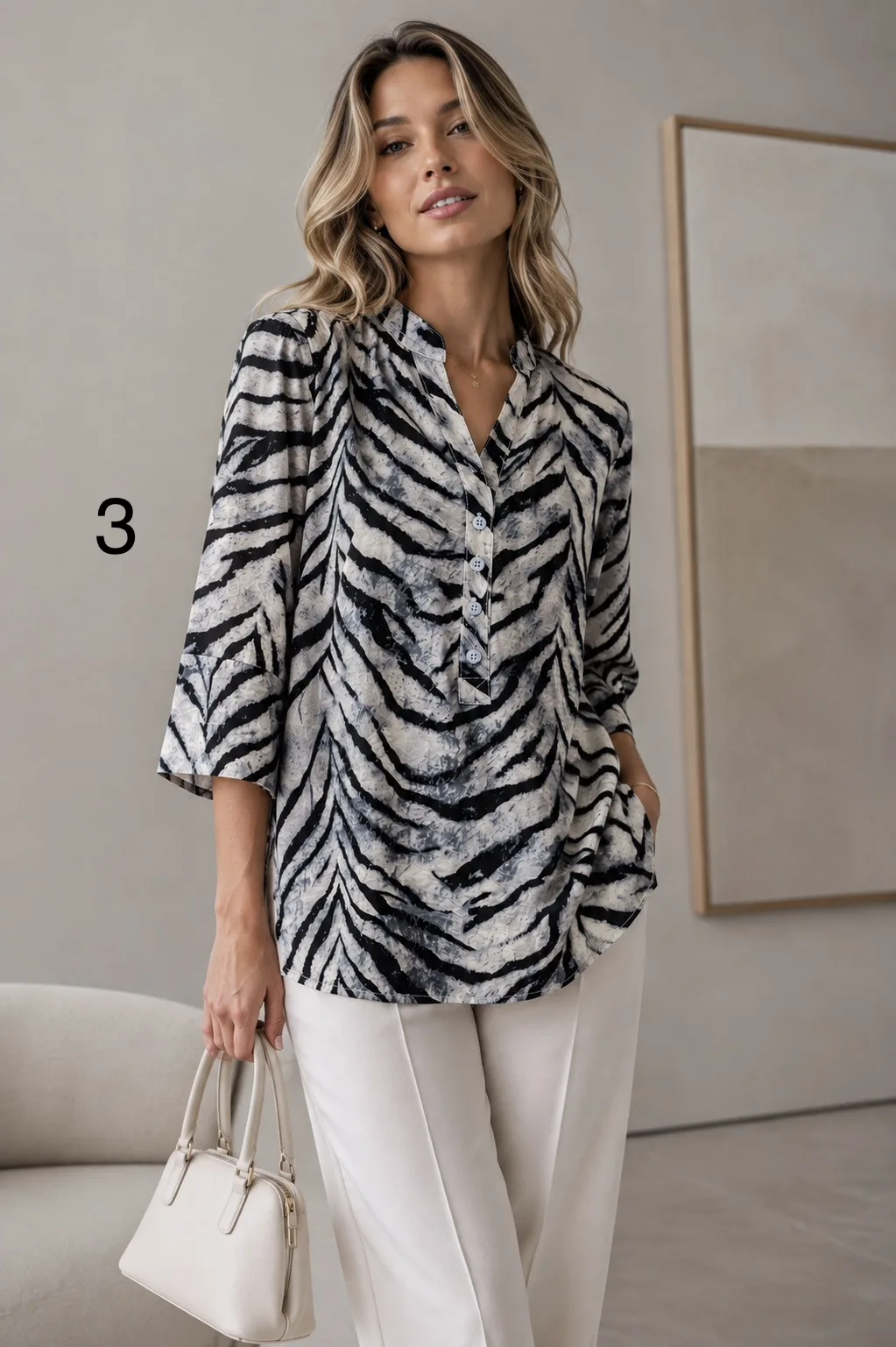 Camisola manga 3/4 cuello mao de emilia estampada Kamil