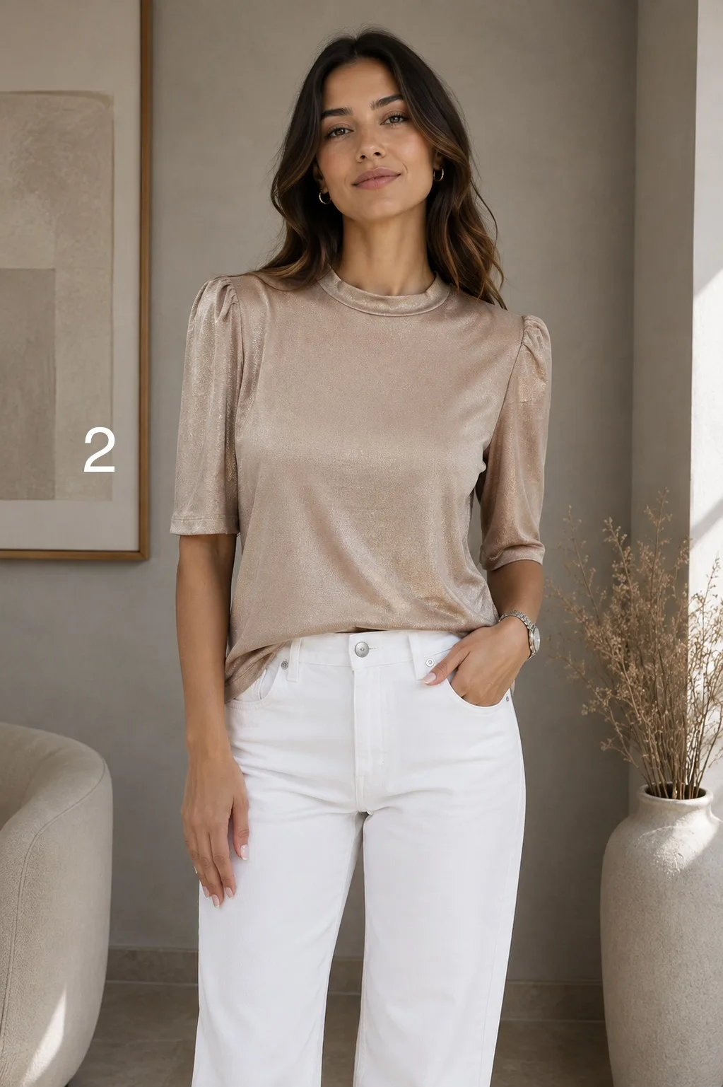 Alternative view of Remera Moño  en la espalda brillosa suave Elastizada