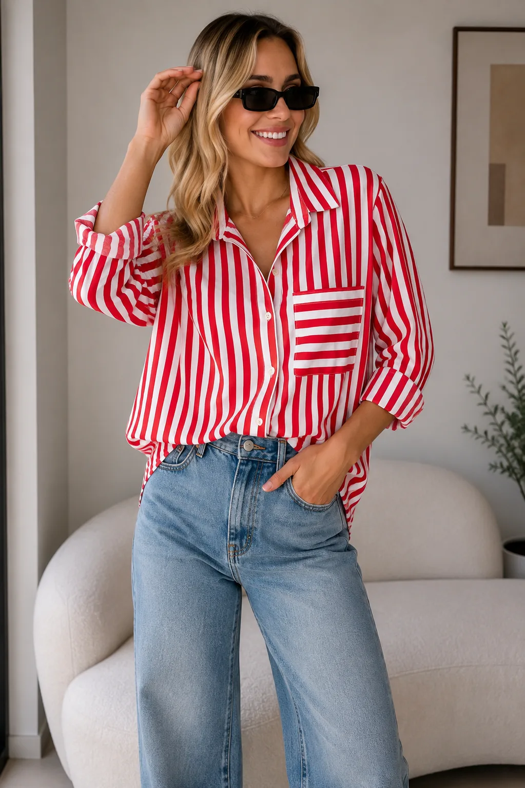 Camisa tela Fibrana rayas manga 3/4 Danna