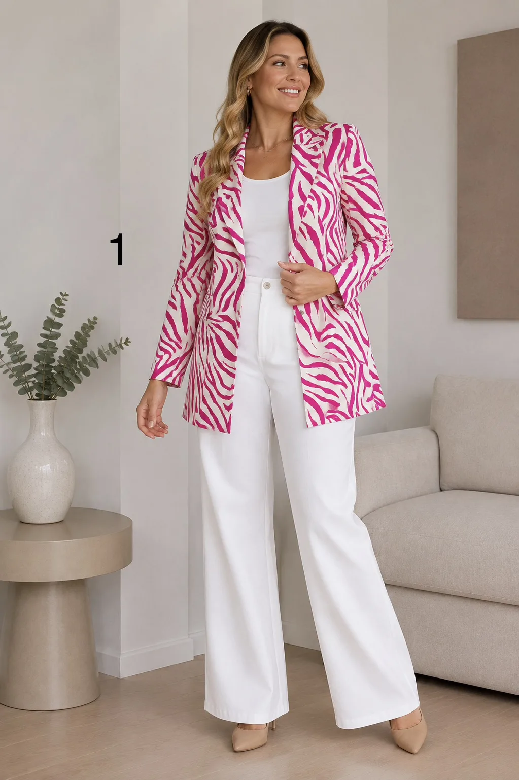 Blazer sastrero largo estampado cuello V Aymara