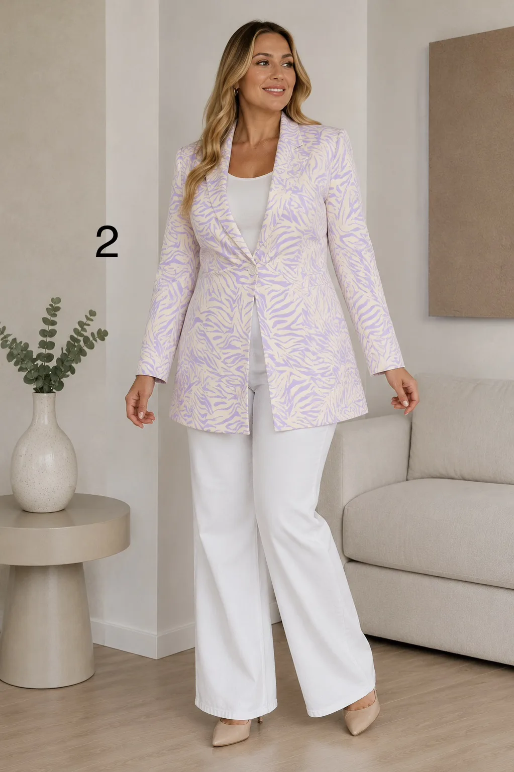 Alternative view of Blazer sastrero largo estampado cuello V Aymara