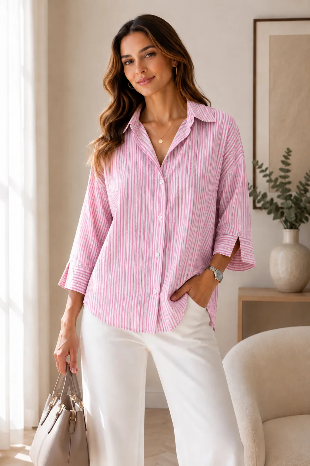 Camisa manga caída de tela emilia rayada Jusso