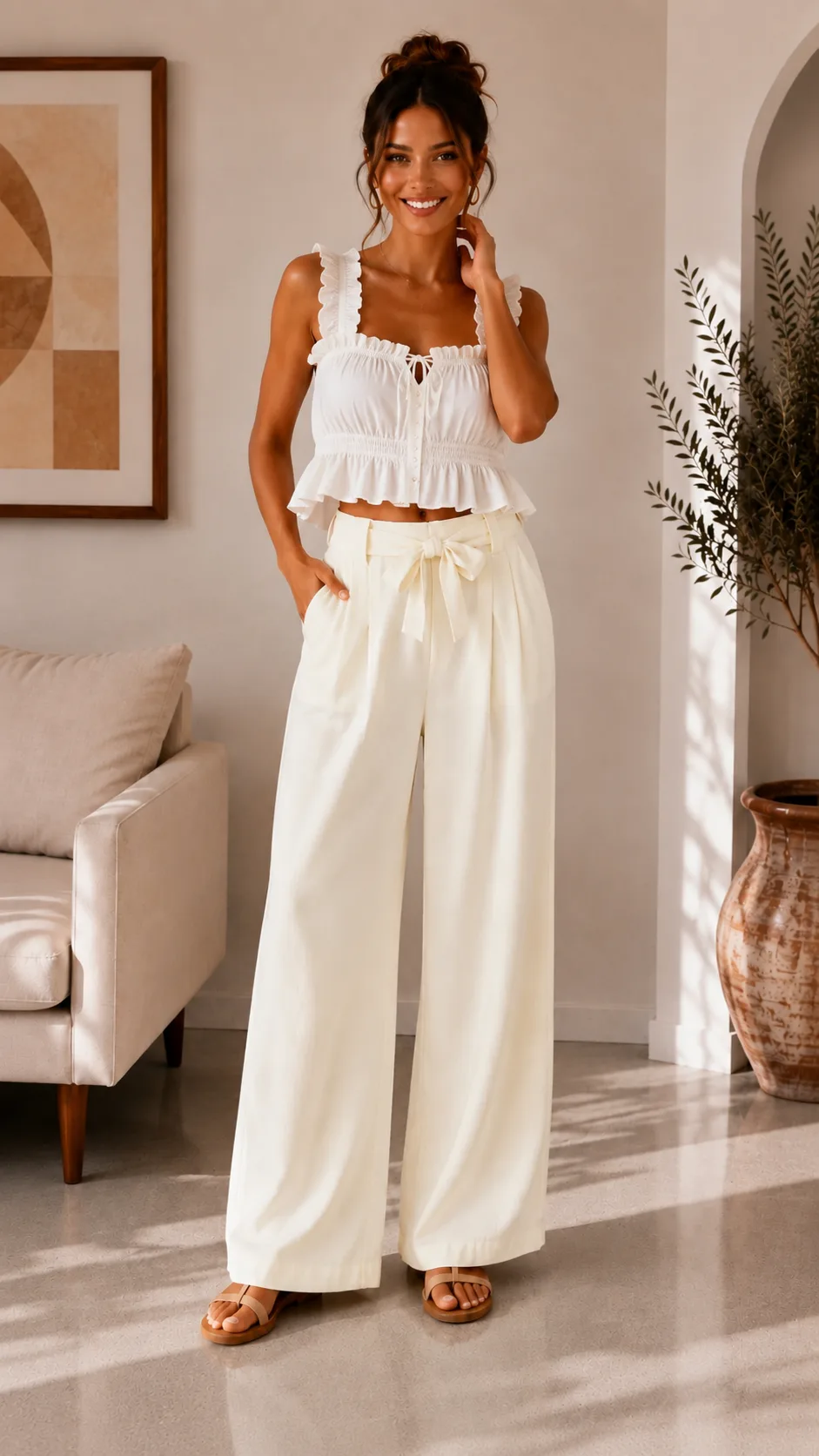 Alternative view of Pantalón de Cey con lazo,pinzas y elástico Atrás LOVE