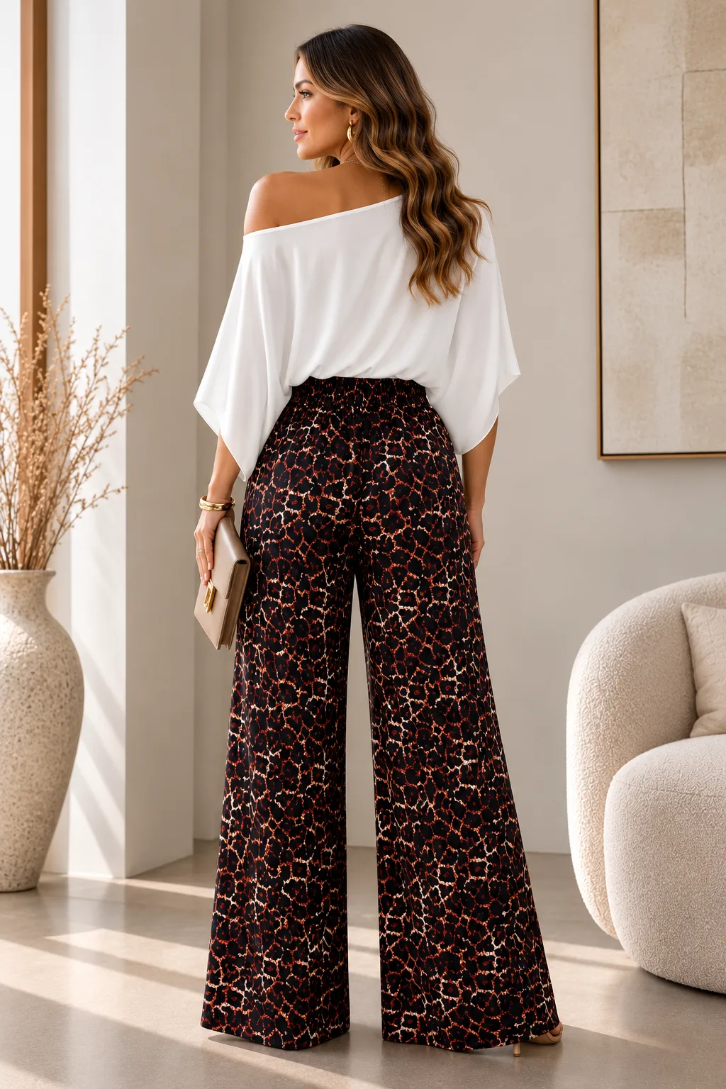 Alternative view of Pantalón satén Premium print con elástico atrás y bolsillo GRACE