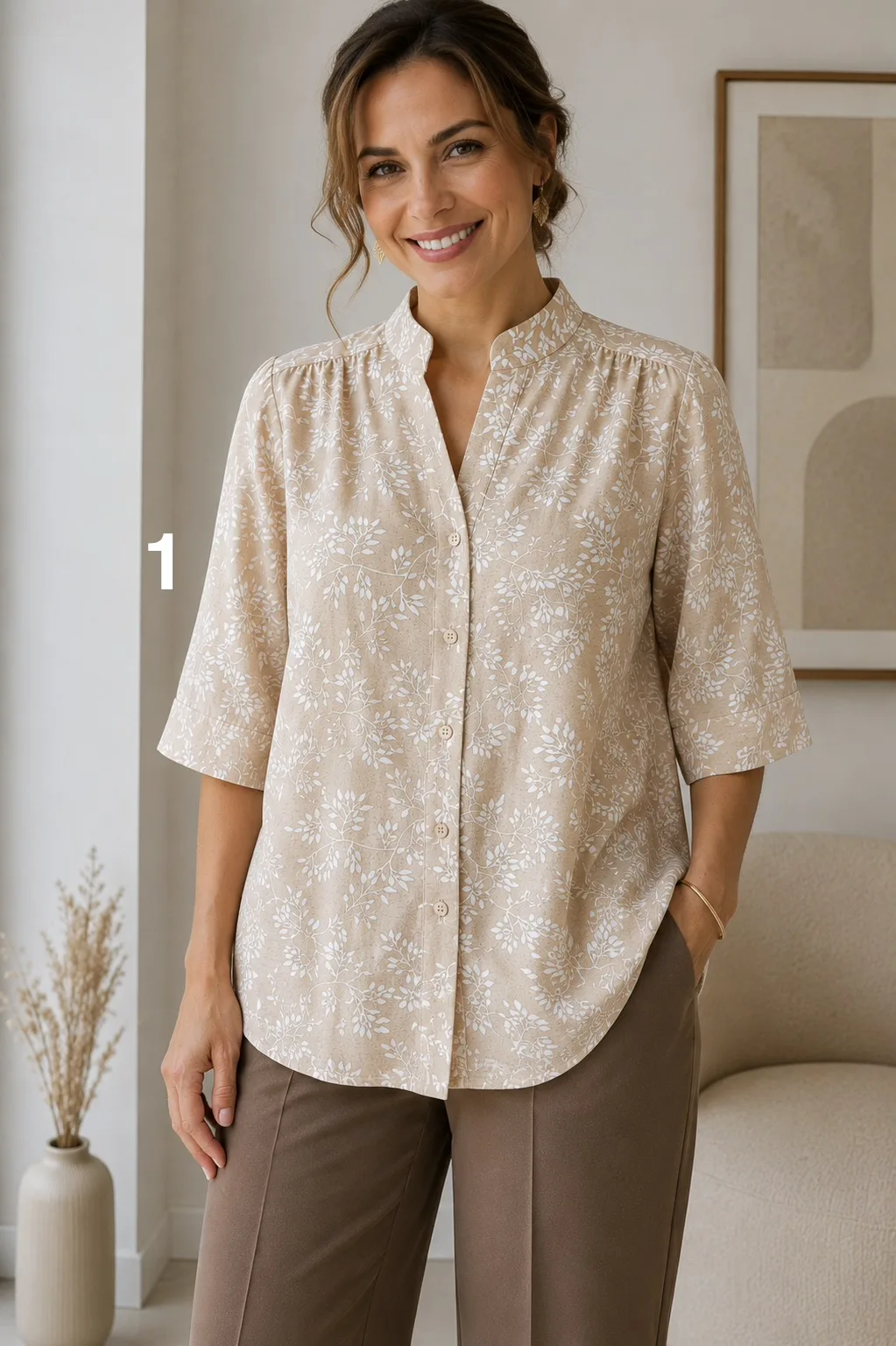 Camisa cuello mao manga 3/4 de cey Brodery estampada DULCE