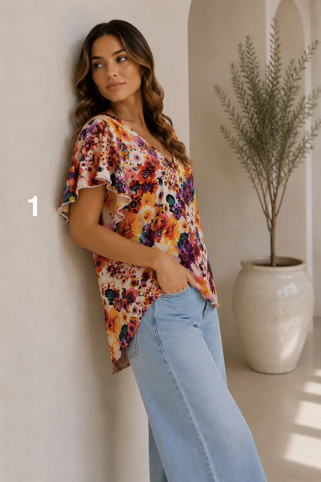 Blusa tela Fibrana fina manga volados DALILA