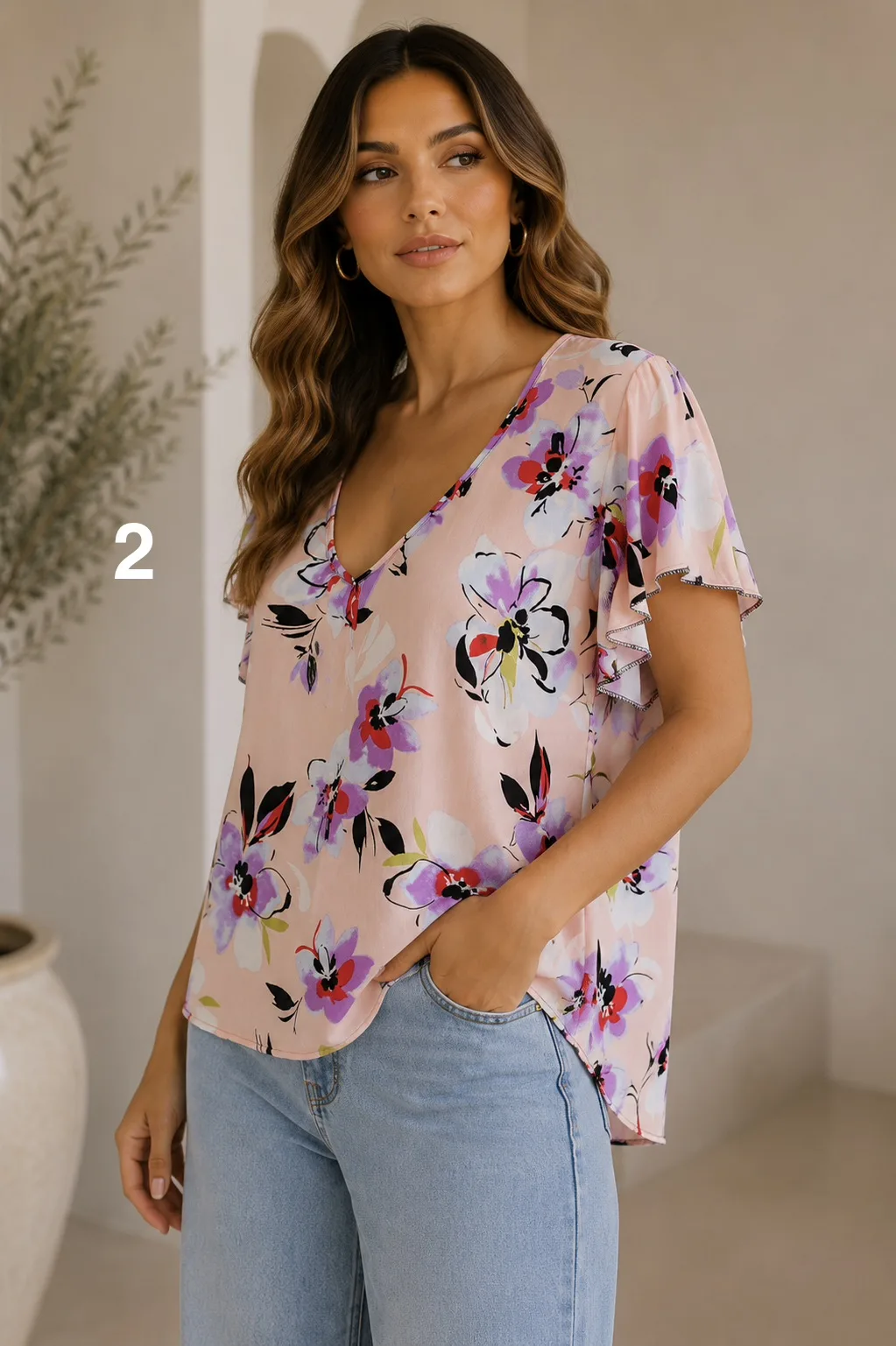 Alternative view of Blusa tela Fibrana fina manga volados DALILA