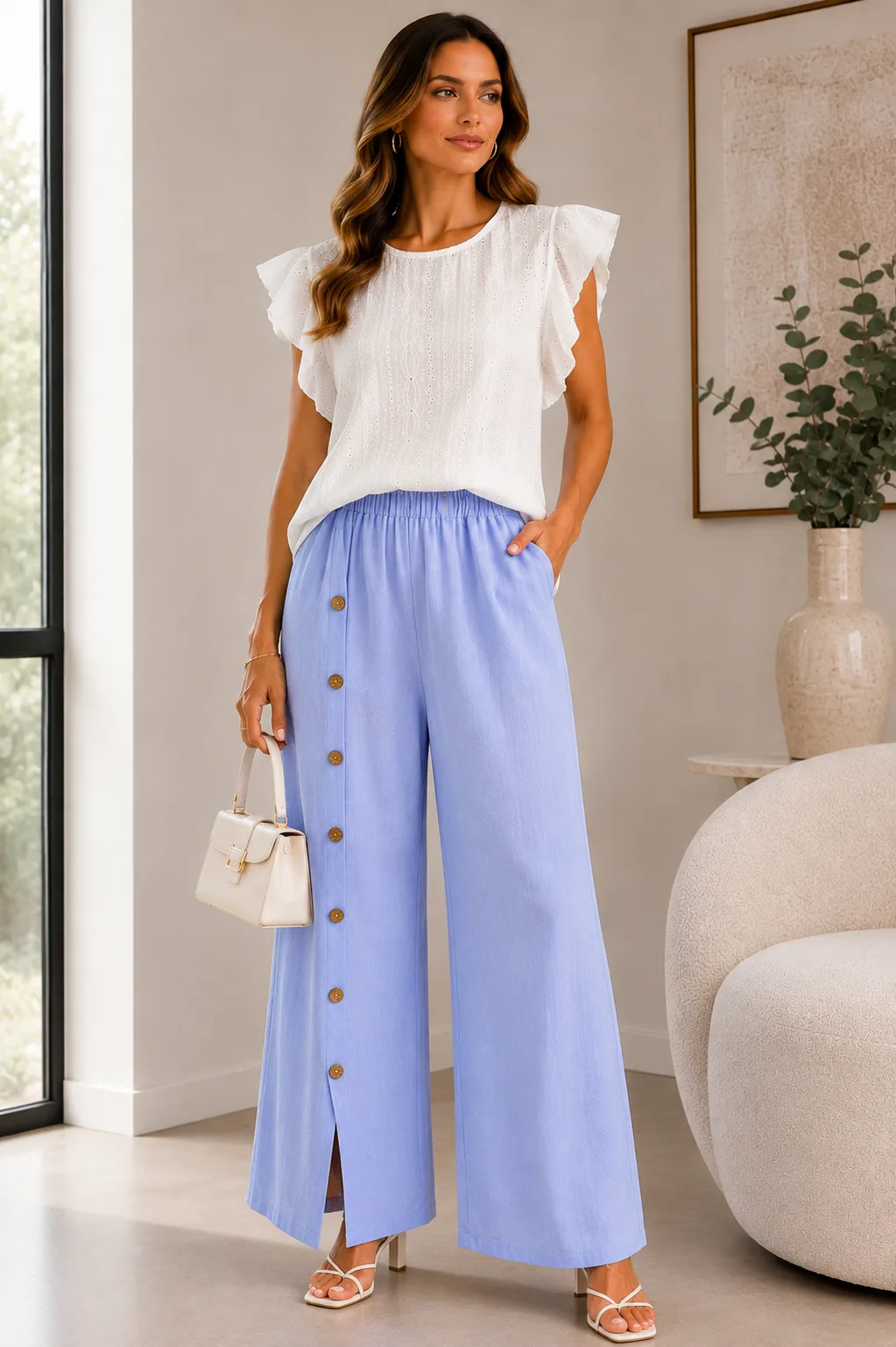 Alternative view of Pantalón de lino con botones adelante SYLVIE