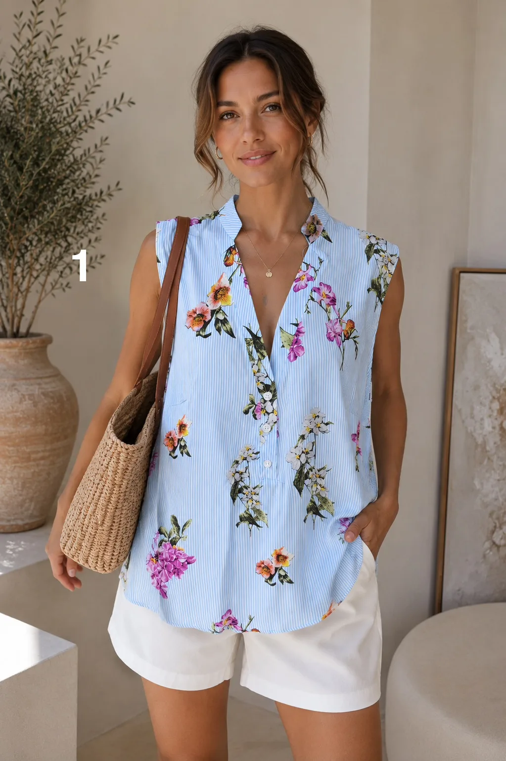 Musculosa de Fibrana fina batik con Botón