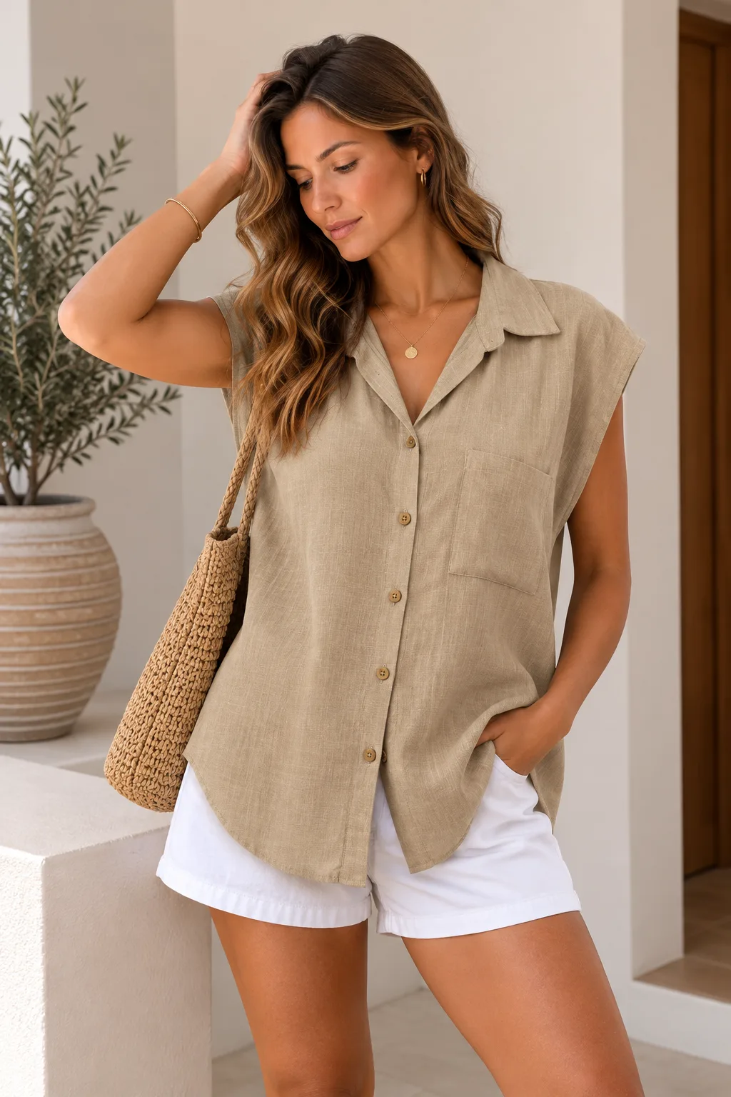 Camisa musculosa lino ELASTIZADO con un bolsillo NOX