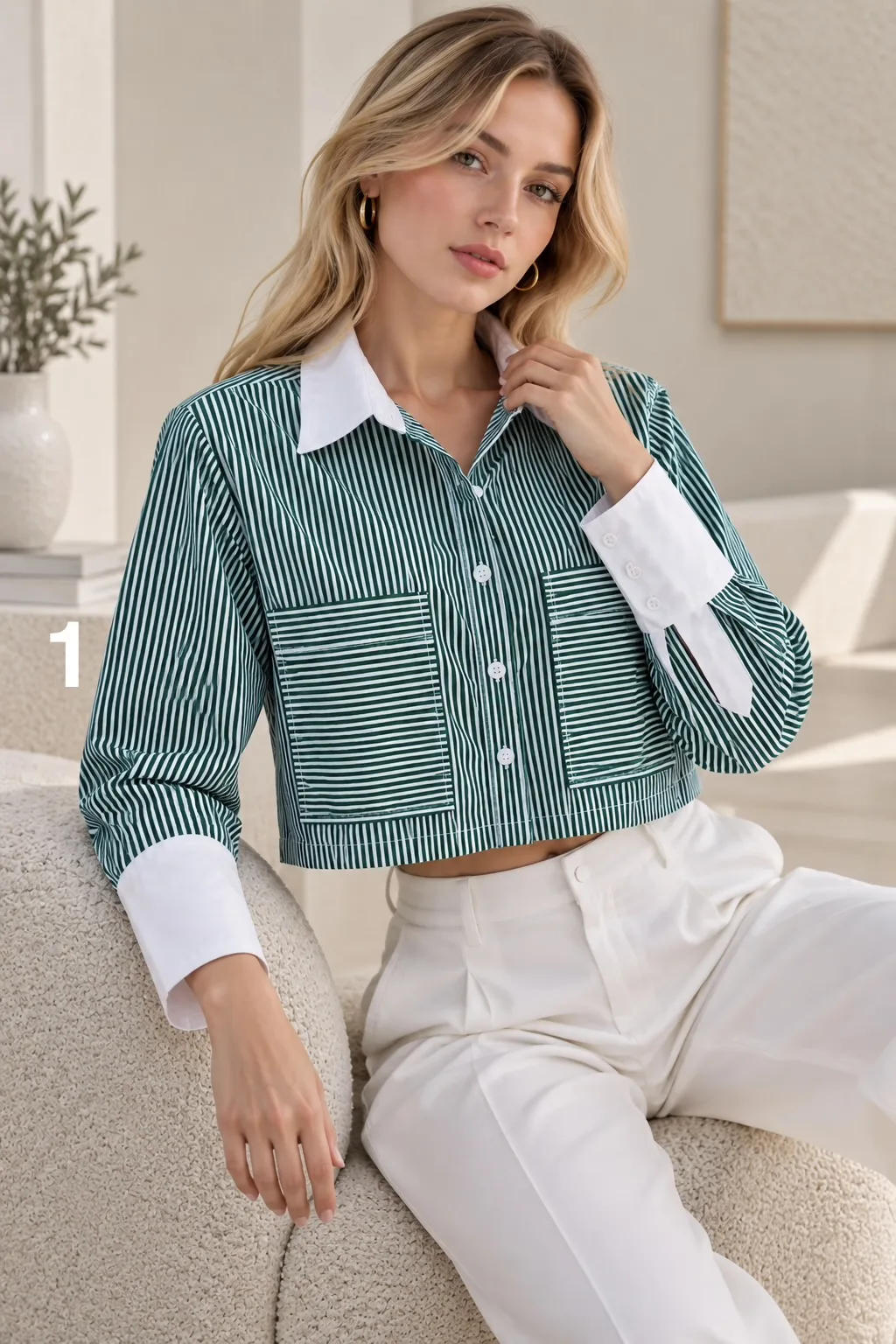 Camisa corta combinada Poplin rayado MUSU