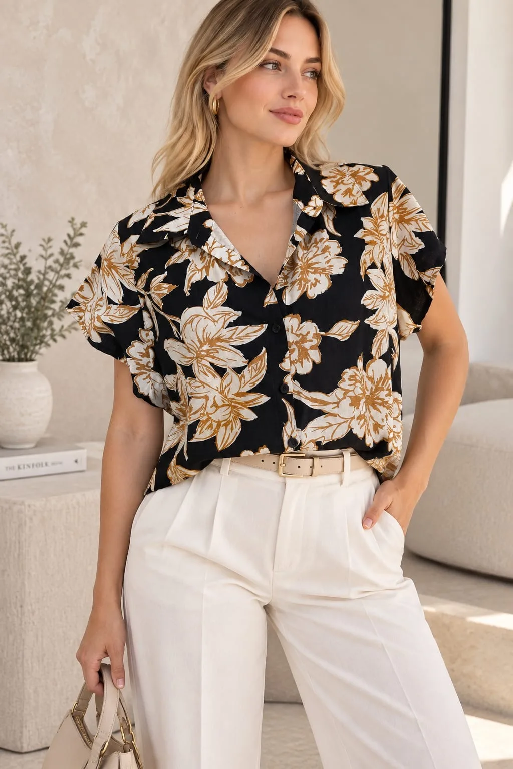 Camisa manga corta de lino estampado NAILY