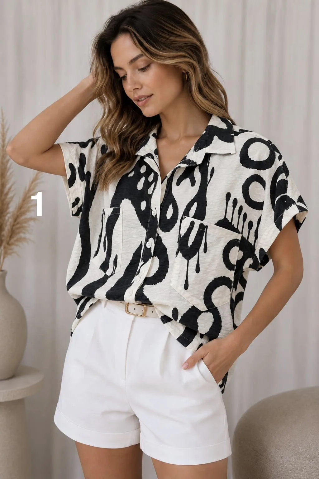 Camisa manga corta doble bolsillo de tela emilia estampada VANESA