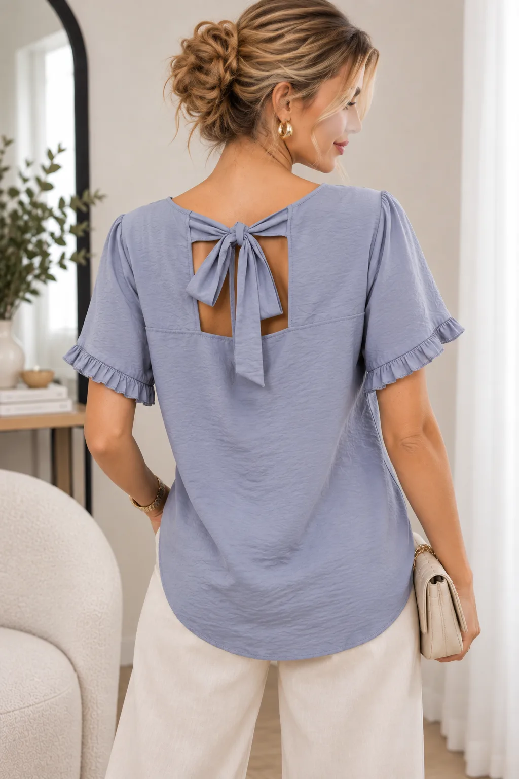 Blusa emilia lisa manga volados con lazo BRI - Imagen 4