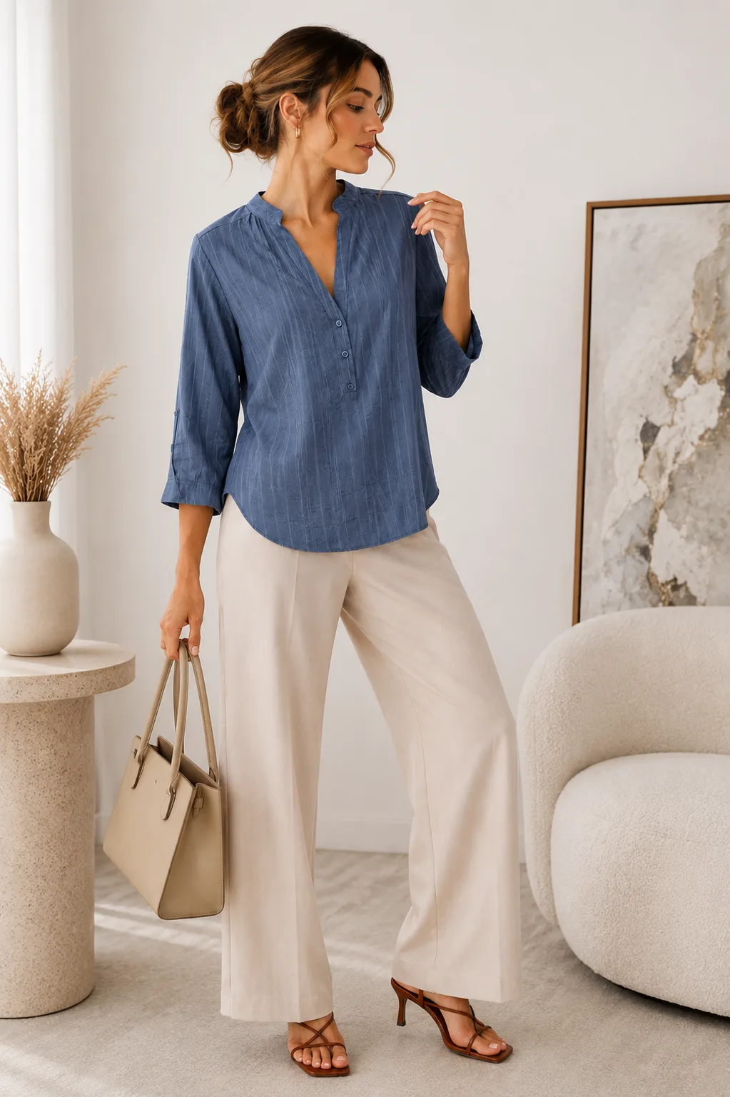 Camisola manga 3/4 cuello mao tela Vintage SIENNA