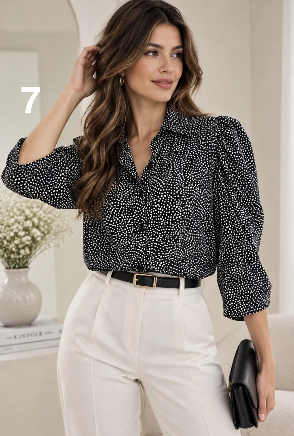 Camisa manga princesa manga 3/4 de fibrana a lunares sin puño KEY - Imagen 5