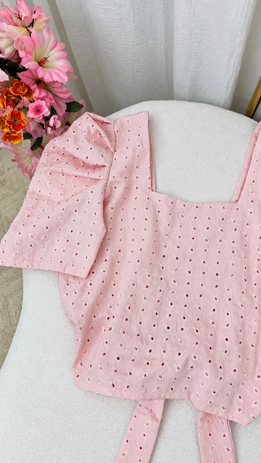 Blusa manga princesa manga corta con lazo en la espalda DAIANA - Imagen 3