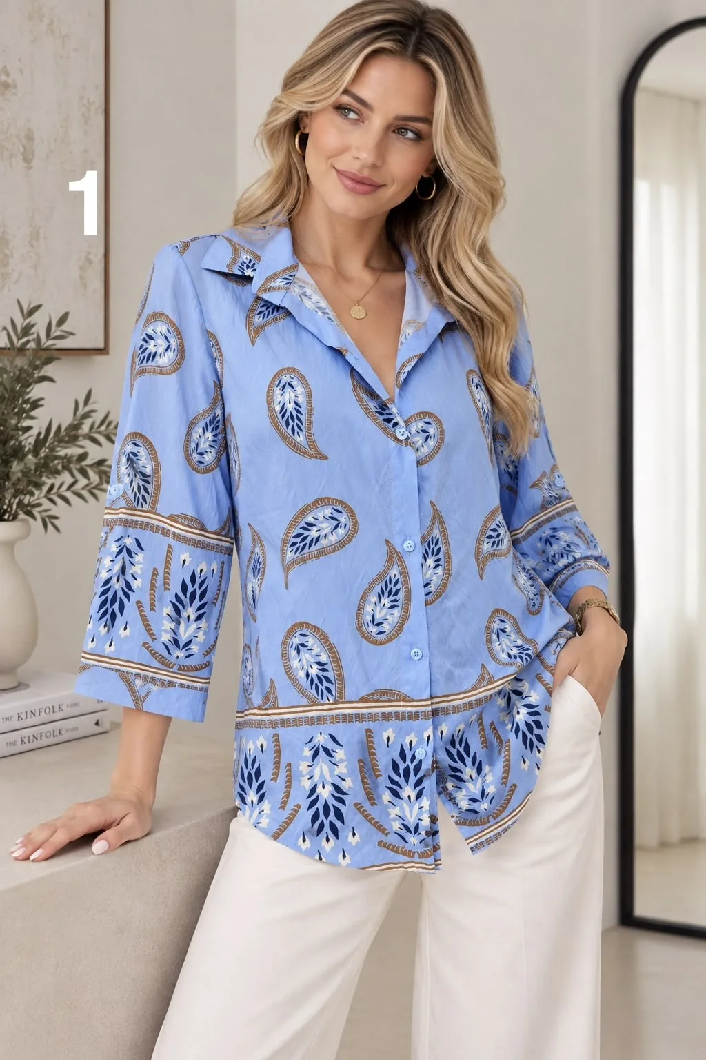 Camisa clásica manga 3/4 de Emilia estampada con guarda TULI
