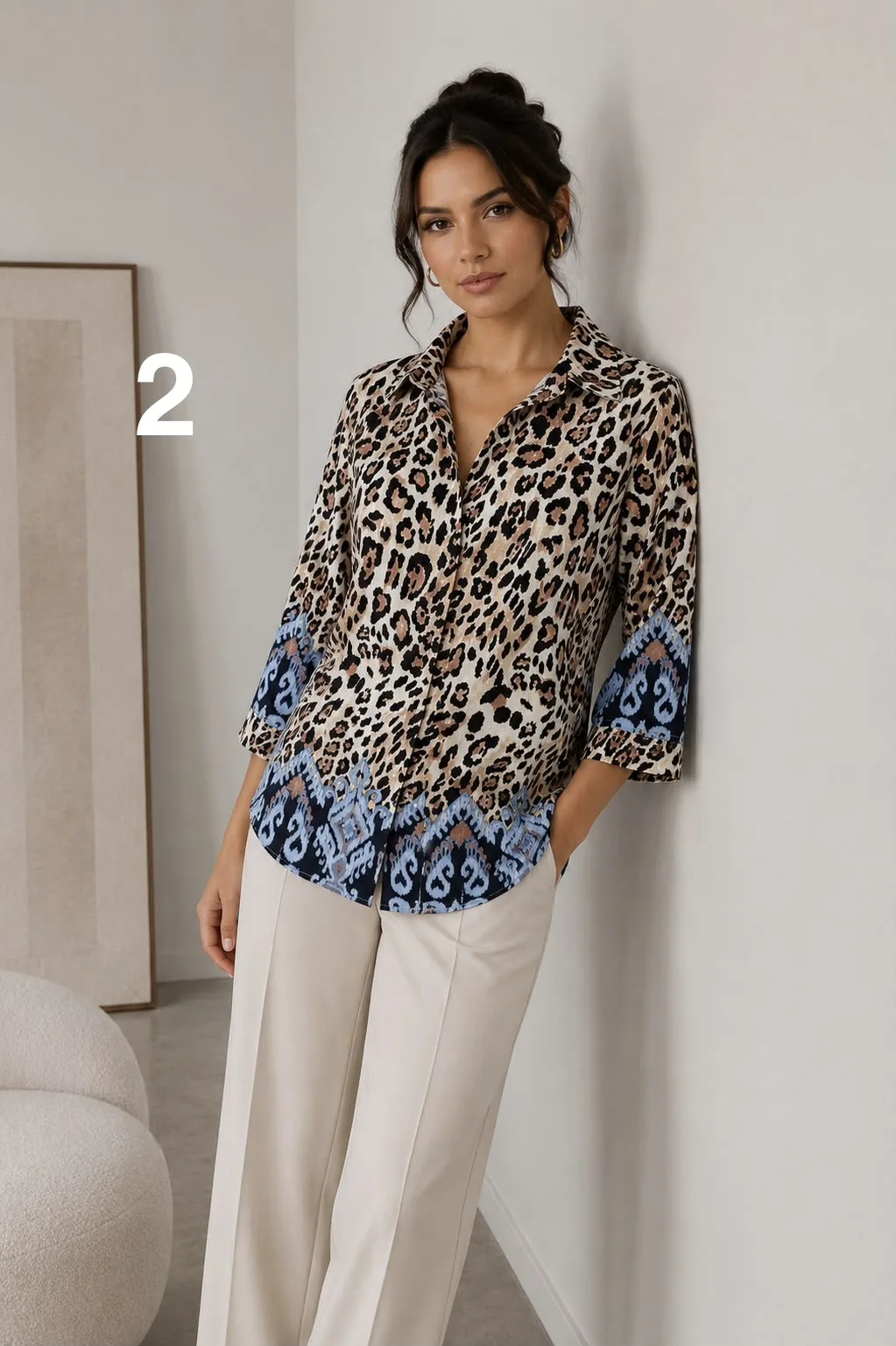 Alternative view of Camisa clásica manga 3/4 de Emilia estampada con guarda TULI