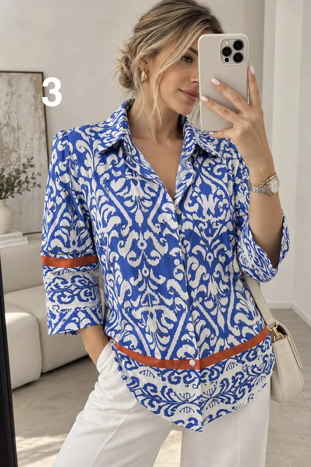 Camisa clásica manga 3/4 de Emilia estampada con guarda TULI - Imagen 3