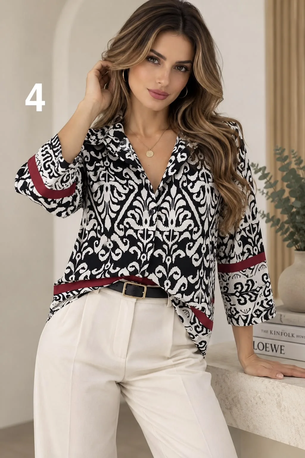 Camisa clásica manga 3/4 de Emilia estampada con guarda TULI - Imagen 4