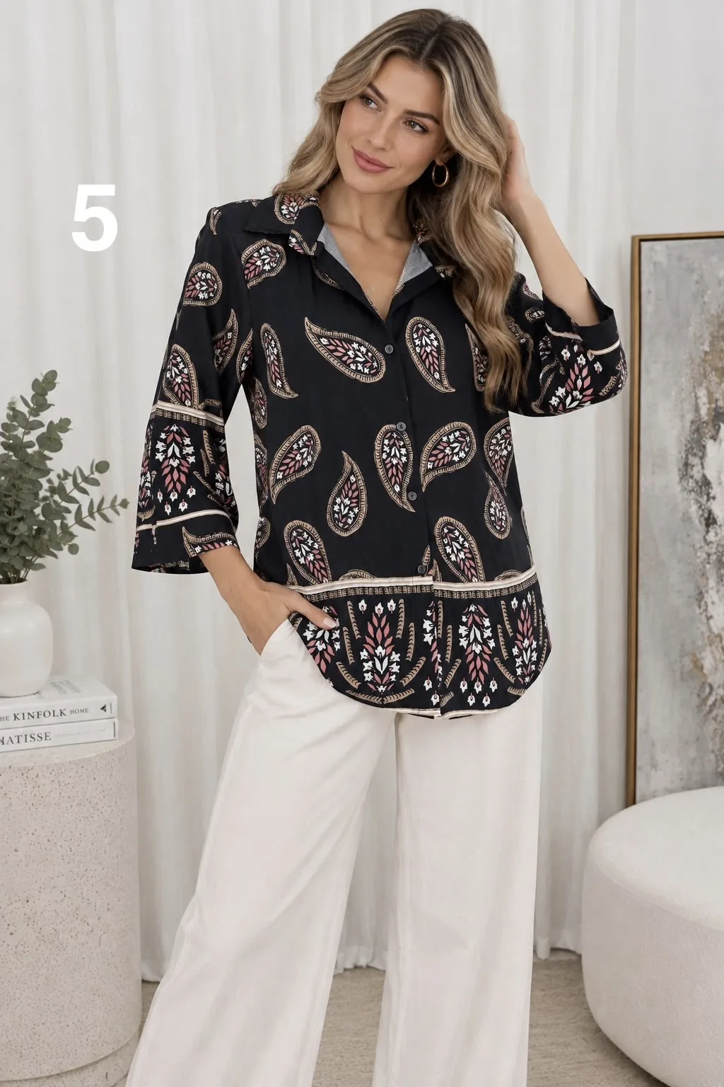 Camisa clásica manga 3/4 de Emilia estampada con guarda TULI - Imagen 5