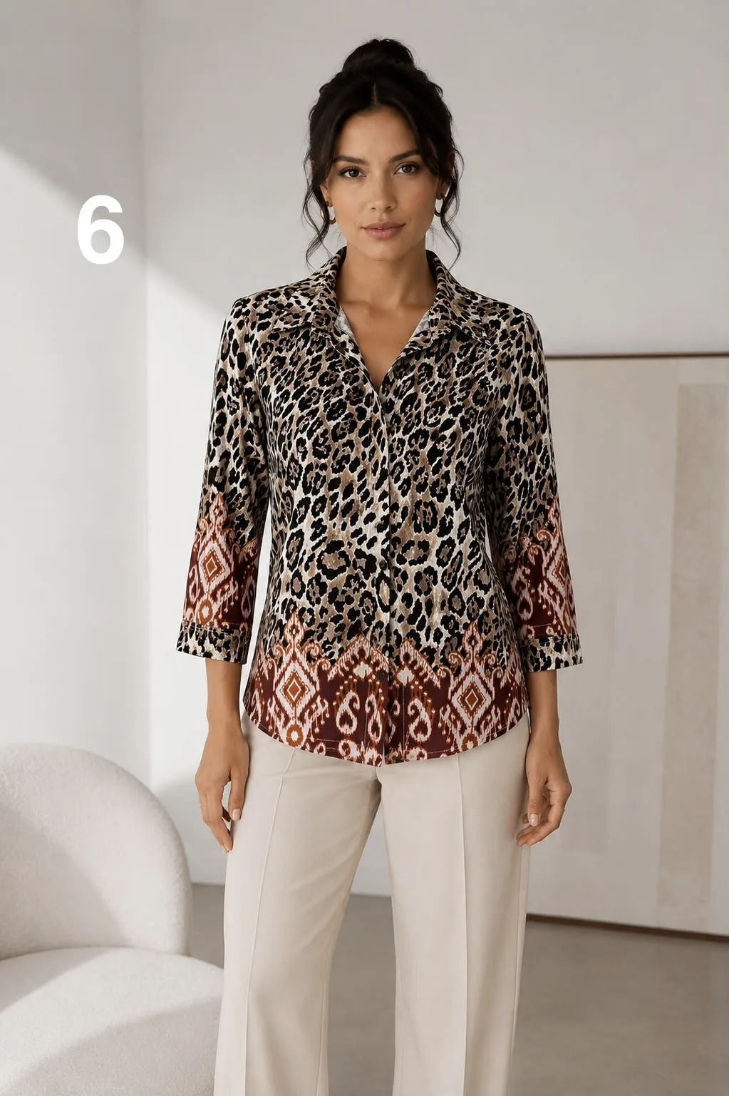 Camisa clásica manga 3/4 de Emilia estampada con guarda TULI - Imagen 6