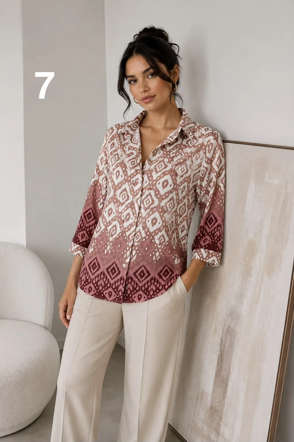 Camisa clásica manga 3/4 de Emilia estampada con guarda TULI - Imagen 7
