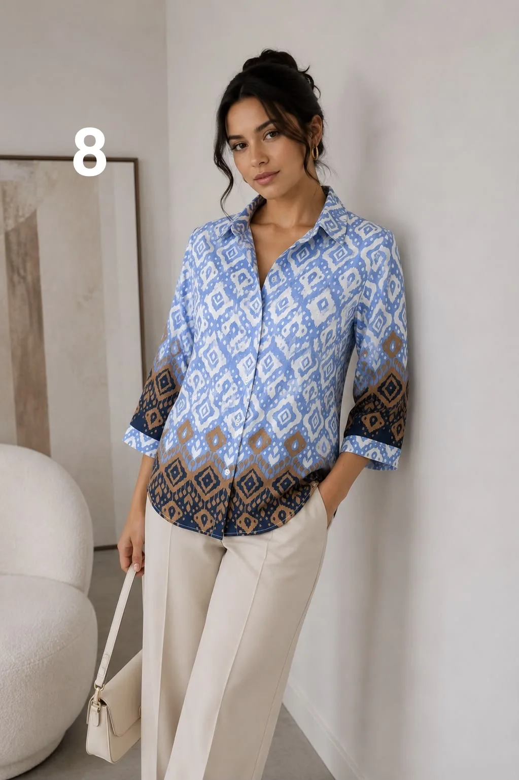 Camisa clásica manga 3/4 de Emilia estampada con guarda TULI - Imagen 8