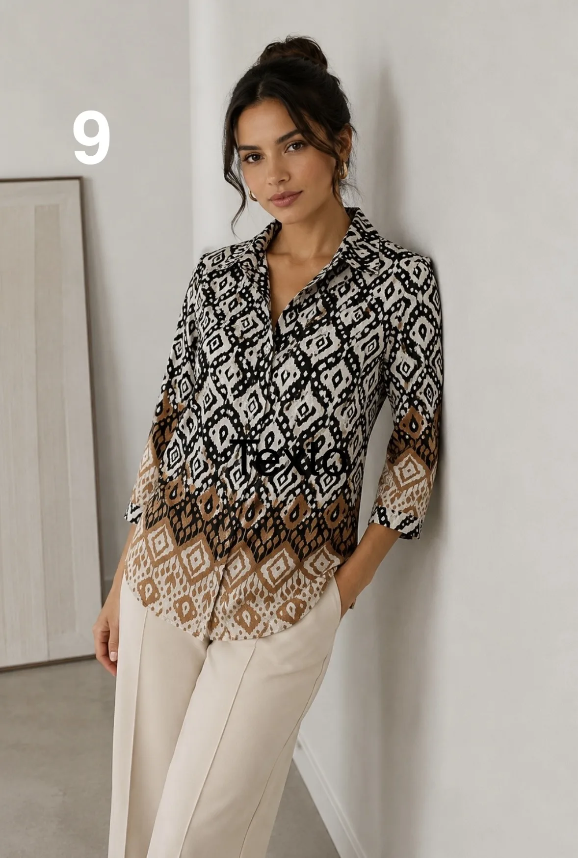 Camisa clásica manga 3/4 de Emilia estampada con guarda TULI - Imagen 9