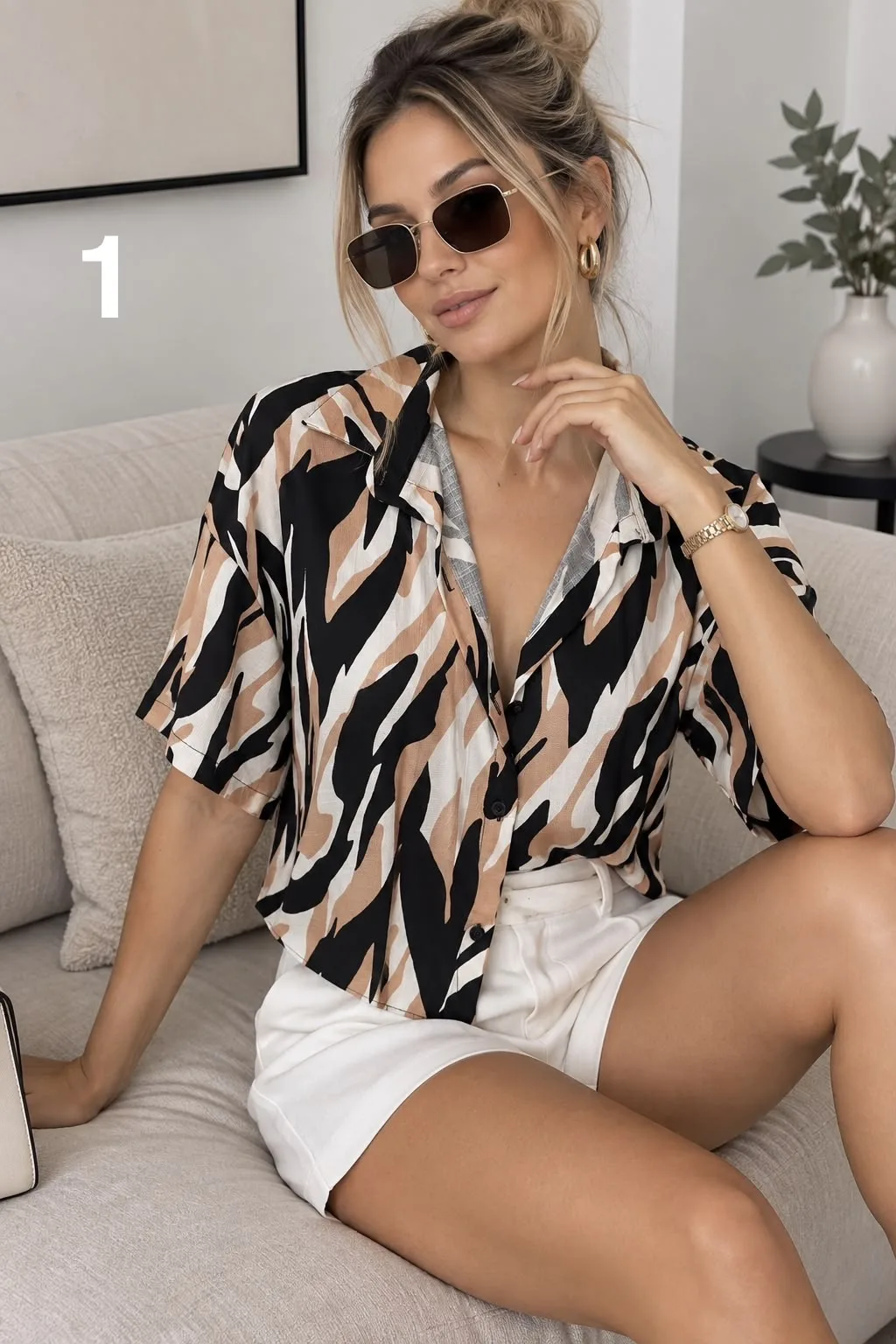 Camisa corta hawaiana de lino estampado ERI (parte1)