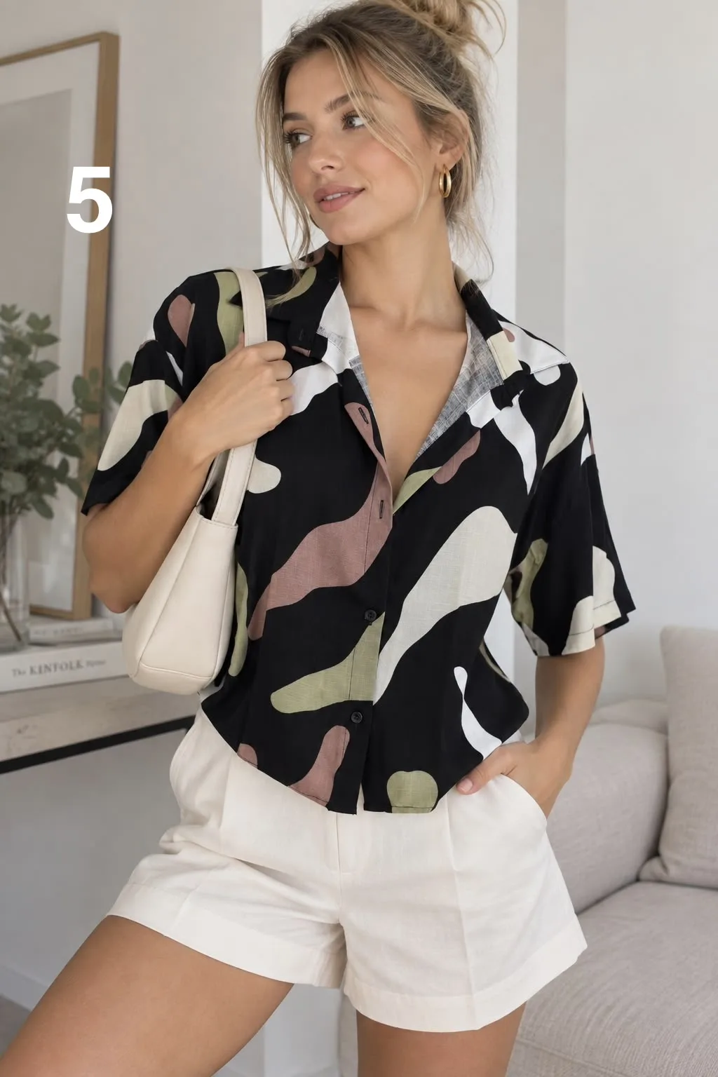 Camisa corta hawaiana de lino estampado ERI (parte1) - Imagen 5