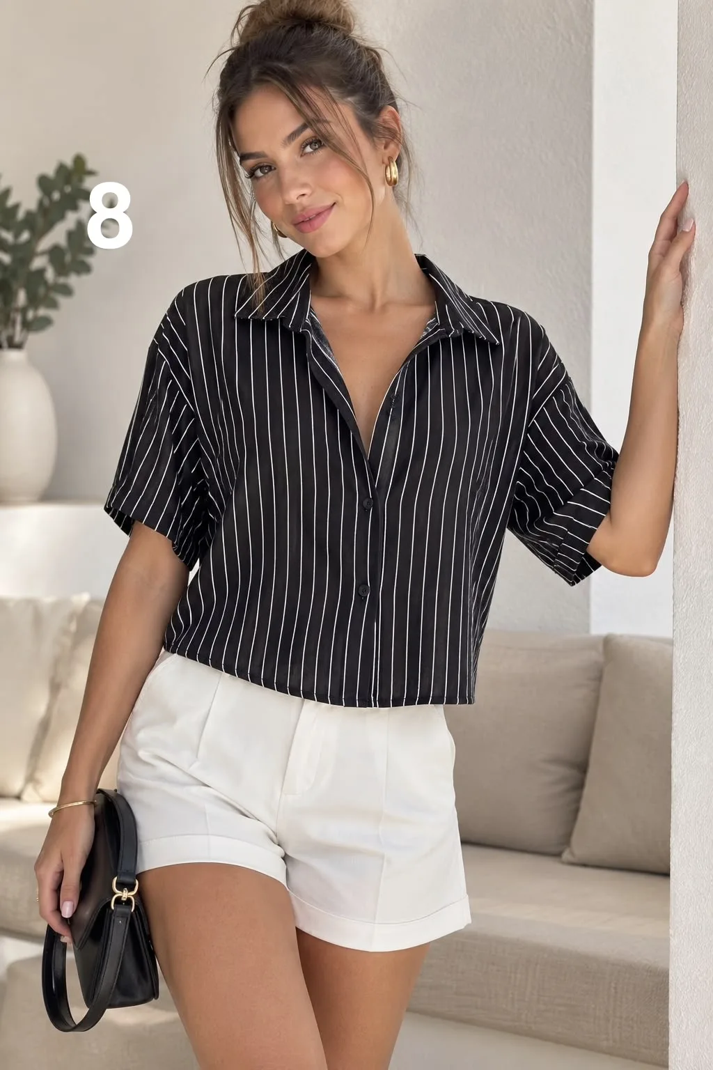Camisa corta hawaiana de lino estampado ERI (parte2) - Imagen 3