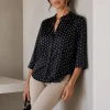 Camisa satén estampado Premium cuello mao lunares chicos manga 3/4 - Gaby Chic