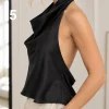 Musculosa con buche de satén liso premium dos botones pie AMARA - Gaby Chic (foto 5)