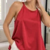 Musculosa con redondo con lazo fino atras de saten liso CHIA - Gaby Chic