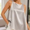 Musculosa amplia cuello redondo de satén liso Premium LUZ - Gaby Chic