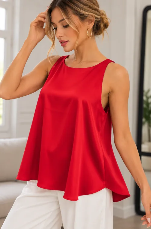Musculosa amplia cuello redondo de satén liso Premium LUZ - Gaby Chic (foto 3)