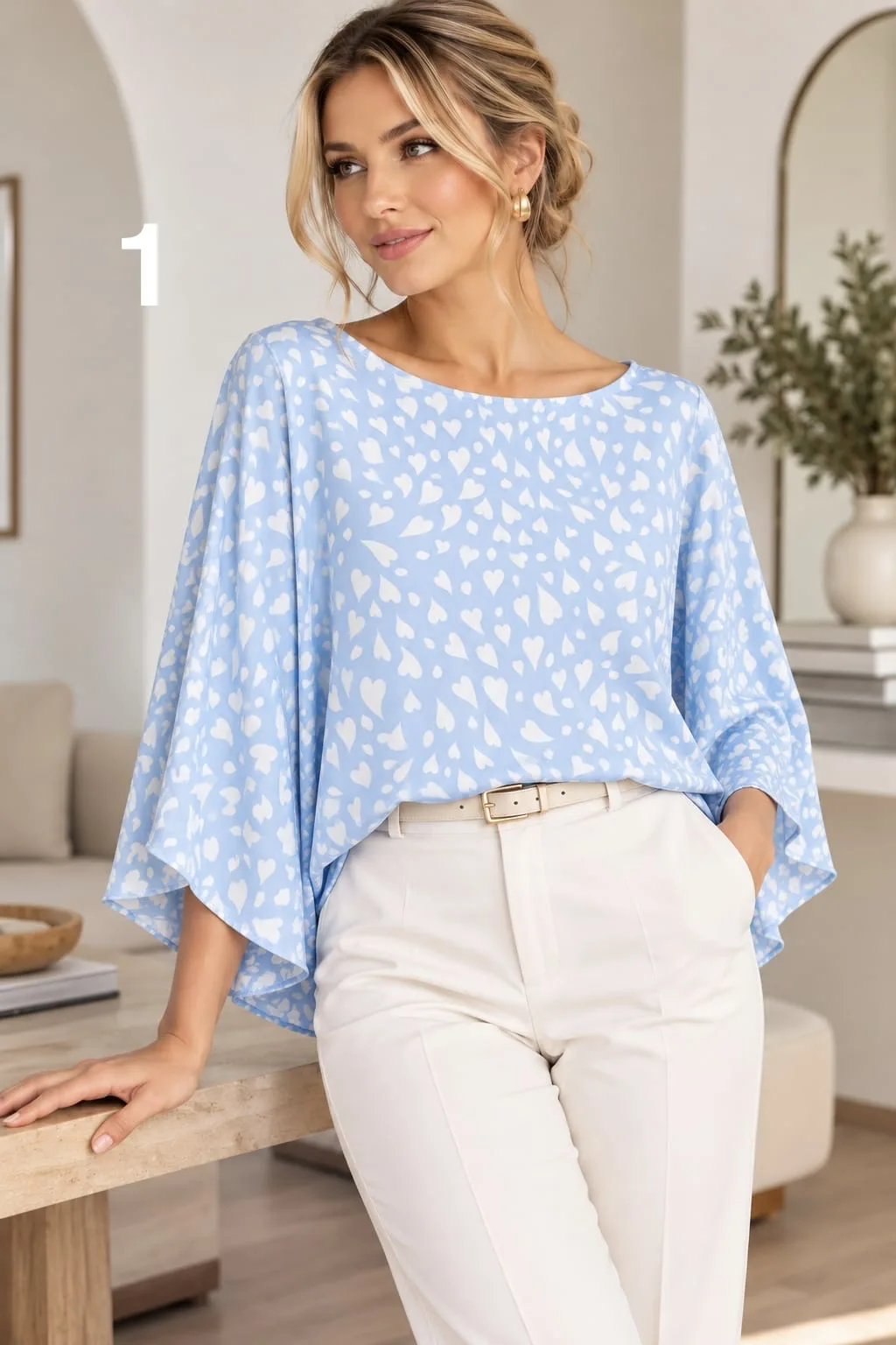 Blusa de satén estampado manga amplia KELLY
