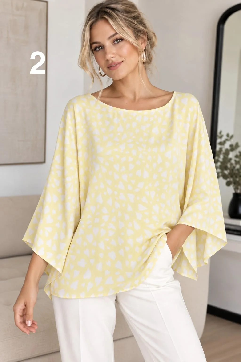 Alternative view of Blusa de satén estampado manga amplia KELLY