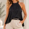 Musculosa trapecio con lazo en el cuello de satén liso Malena - Gaby Chic