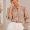 Camisa cuello mao 3/4 de cey Brodery dulce - Gaby Chic