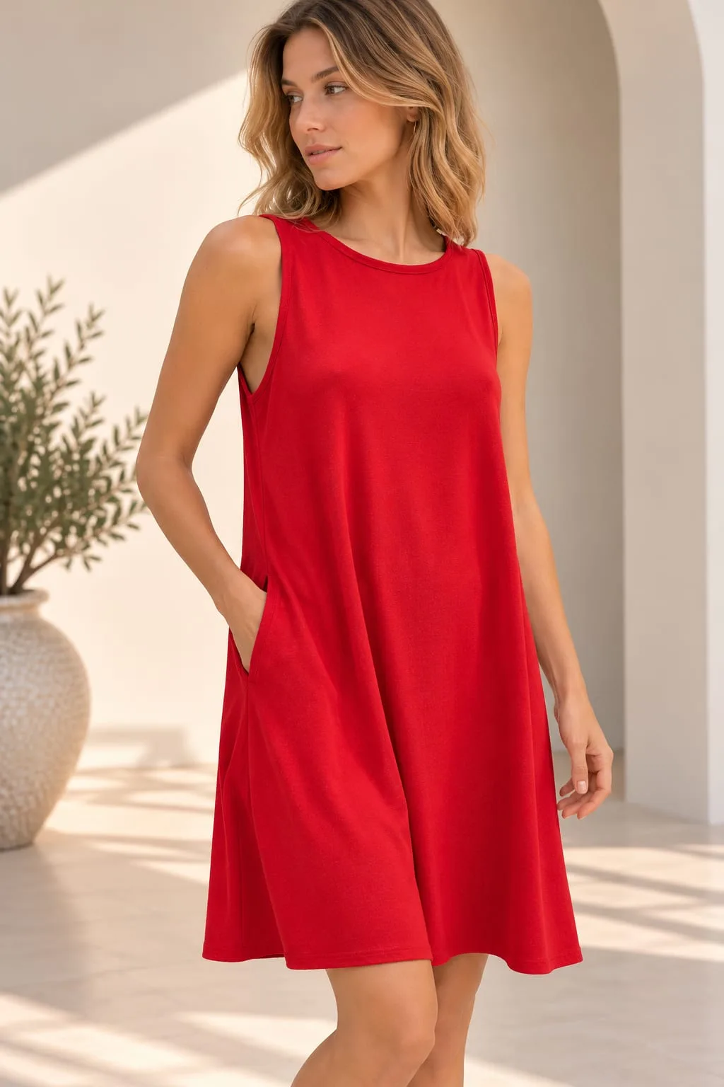 Vestido musculosa de crepe liso con lazo atrás NAHOMY
