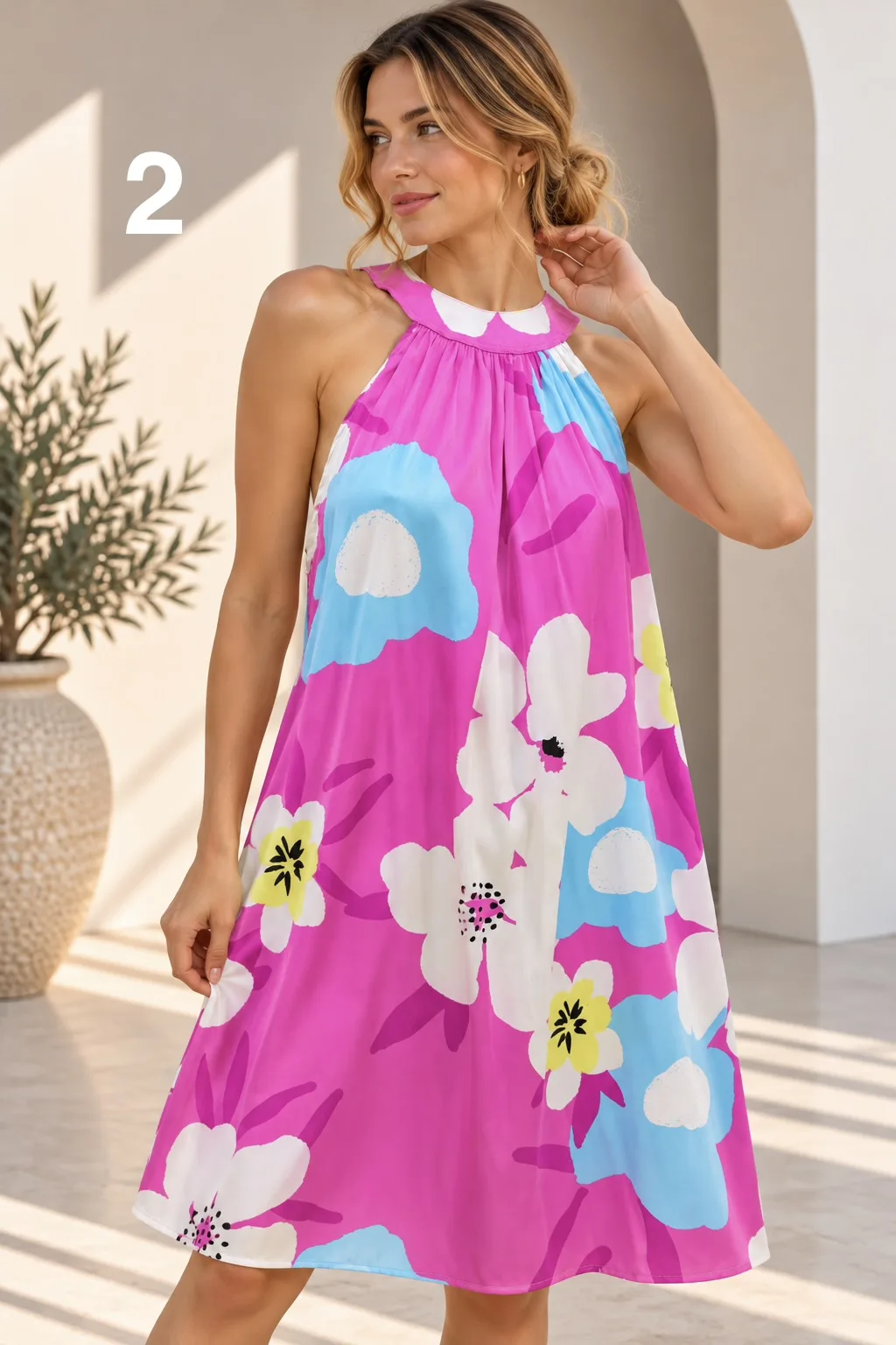 Alternative view of Vestido cuello americano de satén estampado ISABEL