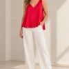 Musculosa amplia en V espejo de satén liso Premium THALY - Gaby Chic